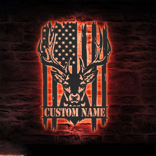 Personalized Deer Hunting American Flag Metal Sign Hunter Creative Iron Sheet