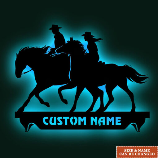 Personalized Mninimallism Cowboy and Cowgirl Metal Sign Horse Rider Gift