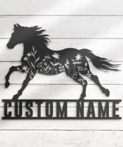 Custom Floral Horse Metal Wall Sign Horse Rider Gift