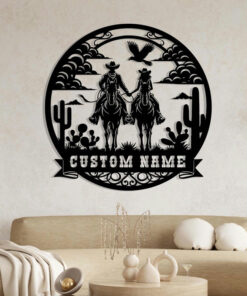 Personalized Cowboy Cowgirl Couple Metal Wall Art Horse Rider Gift