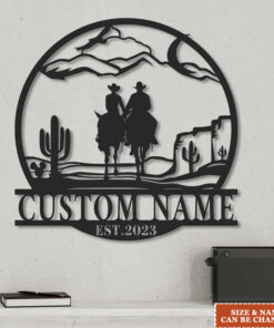 Personalized Custom Cowboy Cowgirl Couple Riding Horse Metal Wall Art