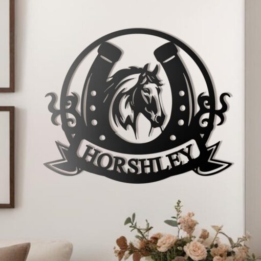 Personalized Horse Head Horseshoe Ranch Metal Sign Horse Lover Gift