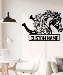 Personalized Horse Head Metal Wall Art Horse Rider Metal Sign