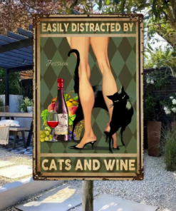 Easily Distracted By Cats Rectangle Metal Sign Cat Lover Gifts