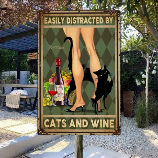 Easily Distracted By Cats Rectangle Metal Sign Cat Lover Gifts