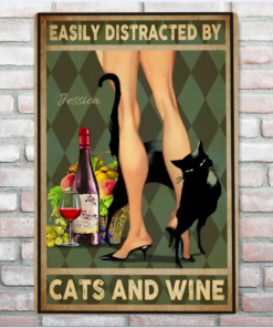 Easily Distracted By Cats Rectangle Metal Sign Cat Lover Gifts