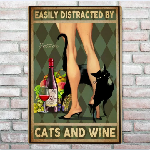 Easily Distracted By Cats Rectangle Metal Sign Cat Lover Gifts