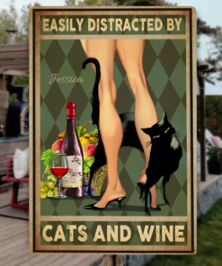 Easily Distracted By Cats Rectangle Metal Sign Cat Lover Gifts