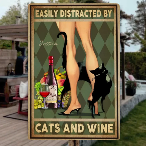 Easily Distracted By Cats Rectangle Metal Sign Cat Lover Gifts