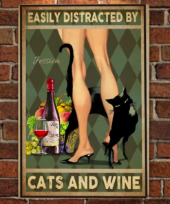 Easily Distracted By Cats Rectangle Metal Sign Cat Lover Gifts