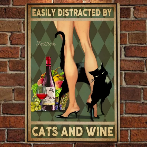 Easily Distracted By Cats Rectangle Metal Sign Cat Lover Gifts