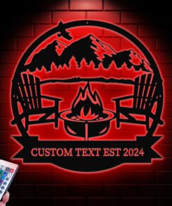 Custom Camping Metal Wall Art LED Light, Campfire Sign, Camper Gifts