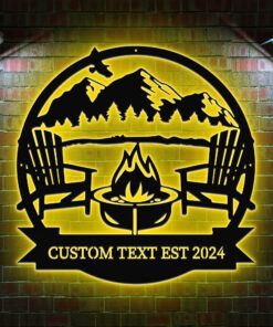 Custom Camping Metal Wall Art LED Light, Campfire Sign, Camper Gifts