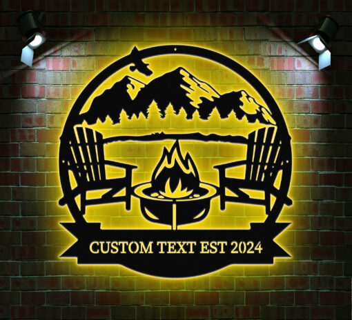 Custom Camping Metal Wall Art LED Light, Campfire Sign, Camper Gifts