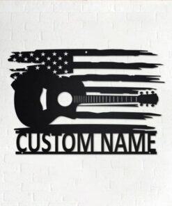 US Acoustic Guitar Metal Art Personalized Metal Name Sign Music Room Decor Gift for Guitar Lover