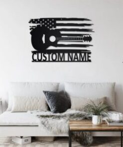 US Acoustic Guitar Metal Art Personalized Metal Name Sign Music Room Decor Gift for Guitar Lover