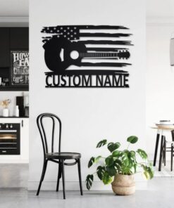 US Acoustic Guitar Metal Art Personalized Metal Name Sign Music Room Decor Gift for Guitar Lover