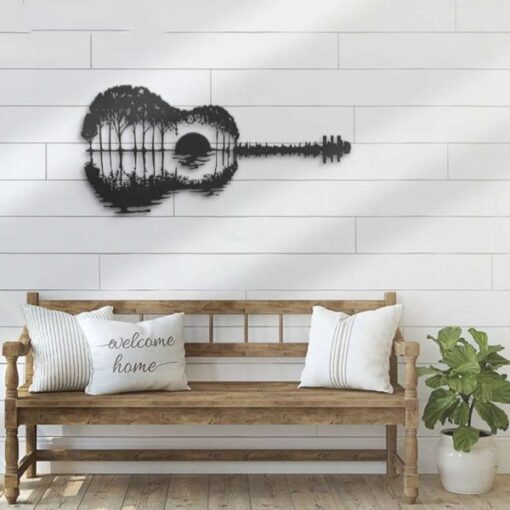 Sunset Guitar Player Guitarist Music Room Metal Sign