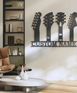 US Acoustic Guitar Metal Art Personalized Metal Name Sign Music Room Decor Gift for Guitar Lover