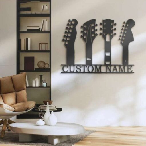 US Acoustic Guitar Metal Art Personalized Metal Name Sign Music Room Decor Gift for Guitar Lover