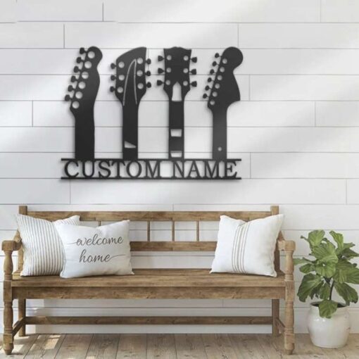 US Acoustic Guitar Metal Art Personalized Metal Name Sign Music Room Decor Gift for Guitar Lover