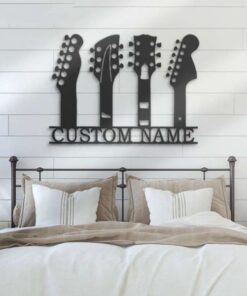 US Acoustic Guitar Metal Art Personalized Metal Name Sign Music Room Decor Gift for Guitar Lover