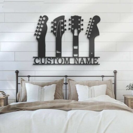 US Acoustic Guitar Metal Art Personalized Metal Name Sign Music Room Decor Gift for Guitar Lover