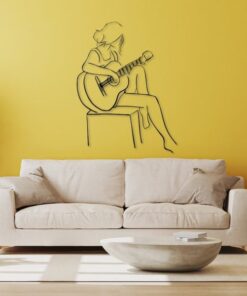 Woman Playing Guitar Minimalist Line Art Geometric Music Room Recording Studio Business Custom Metal Signs