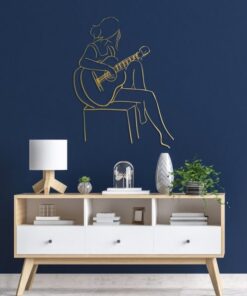 Woman Playing Guitar Minimalist Line Art Geometric Music Room Recording Studio Business Custom Metal Signs