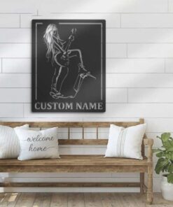 Female Play Guitar Girl Rock And Roll Music Room Guitar Player Singer Personalized Metal Sign