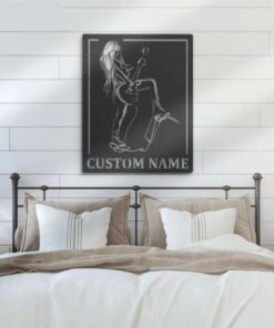 Female Play Guitar Girl Rock And Roll Music Room Guitar Player Singer Personalized Metal Sign