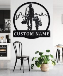 Electric Guitar Father and Son Metal Art Personalized Metal Name Sign Music Room Decor