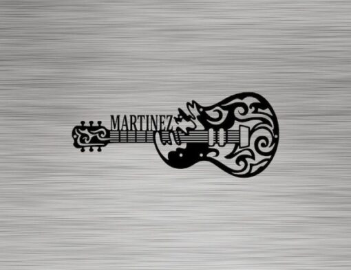 Unique Scroll Guitar Monogram Music Room Recording Studio Business Custom Metal Signs