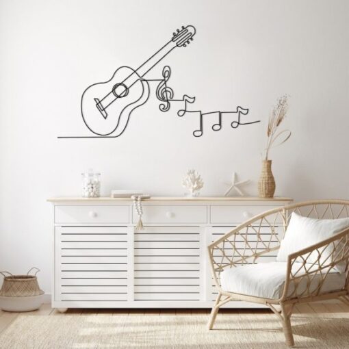 Music Notes and Guitar Line Art Minimalism Music Room Recording Studio Business Custom Metal Signs