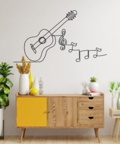 Music Notes and Guitar Line Art Minimalism Music Room Recording Studio Business Custom Metal Signs