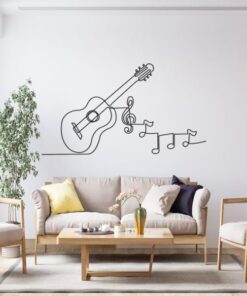 Music Notes and Guitar Line Art Minimalism Music Room Recording Studio Business Custom Metal Signs