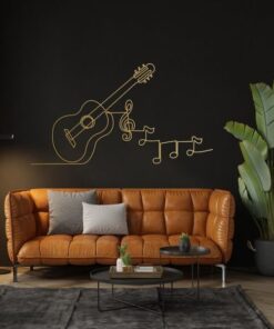 Music Notes and Guitar Line Art Minimalism Music Room Recording Studio Business Custom Metal Signs