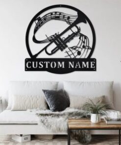 Trumpet Musical Instrument Metal Art Personalized Metal Name Sign Music Room Decor