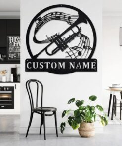 Trumpet Musical Instrument Metal Art Personalized Metal Name Sign Music Room Decor