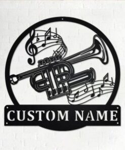 Piccolo Trumpet Musical Instrument Metal Art Personalized Metal Name Sign Music Room Decor