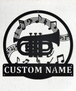 Pocket Trumpet Musical Instrument Metal Art Personalized Metal Name Sign Music Room Decor