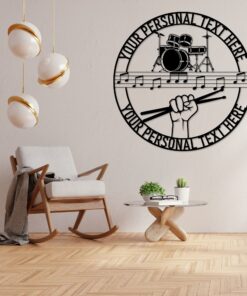 Personalized Drum Sticks Name Metal Sign Drum Set Wall Decor Gift