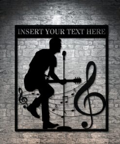 Male Guitarist And Notes Name Personalized Metal Sign Music Performer Wall Decor