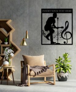 Male Guitarist And Notes Name Personalized Metal Sign Music Performer Wall Decor