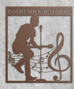 Male Guitarist And Notes Name Personalized Metal Sign Music Performer Wall Decor