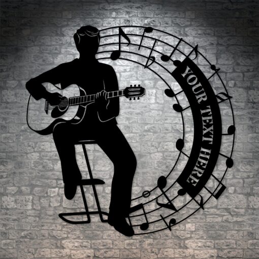 Male Music Performer Personalized Metal Sign Acoustic Guitarist Wall Decor