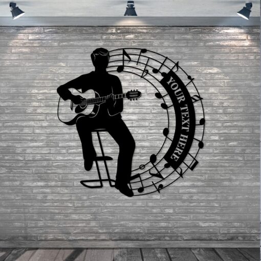 Male Music Performer Personalized Metal Sign Acoustic Guitarist Wall Decor