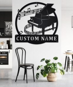 Piano Musical Instrument Metal Art Personalized Metal Name Sign Music Room Decor