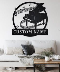 Piano Musical Instrument Metal Art Personalized Metal Name Sign Music Room Decor