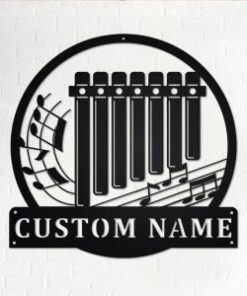 Pan Flute Musical Instrument Metal Art Personalized Metal Name Sign Music Room Decor